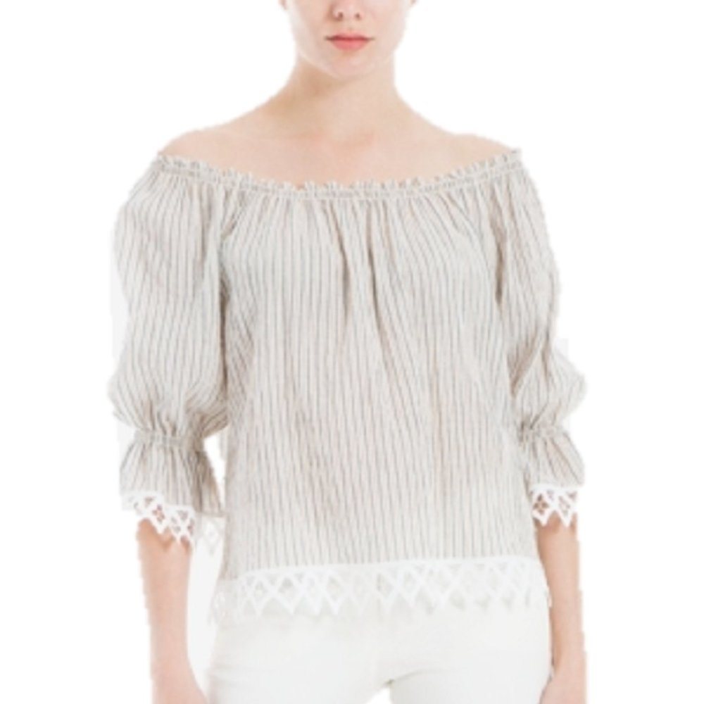 Max Studio London Lace-Trim Off-The-Shoulder Striped Top, Size XS, $78.00